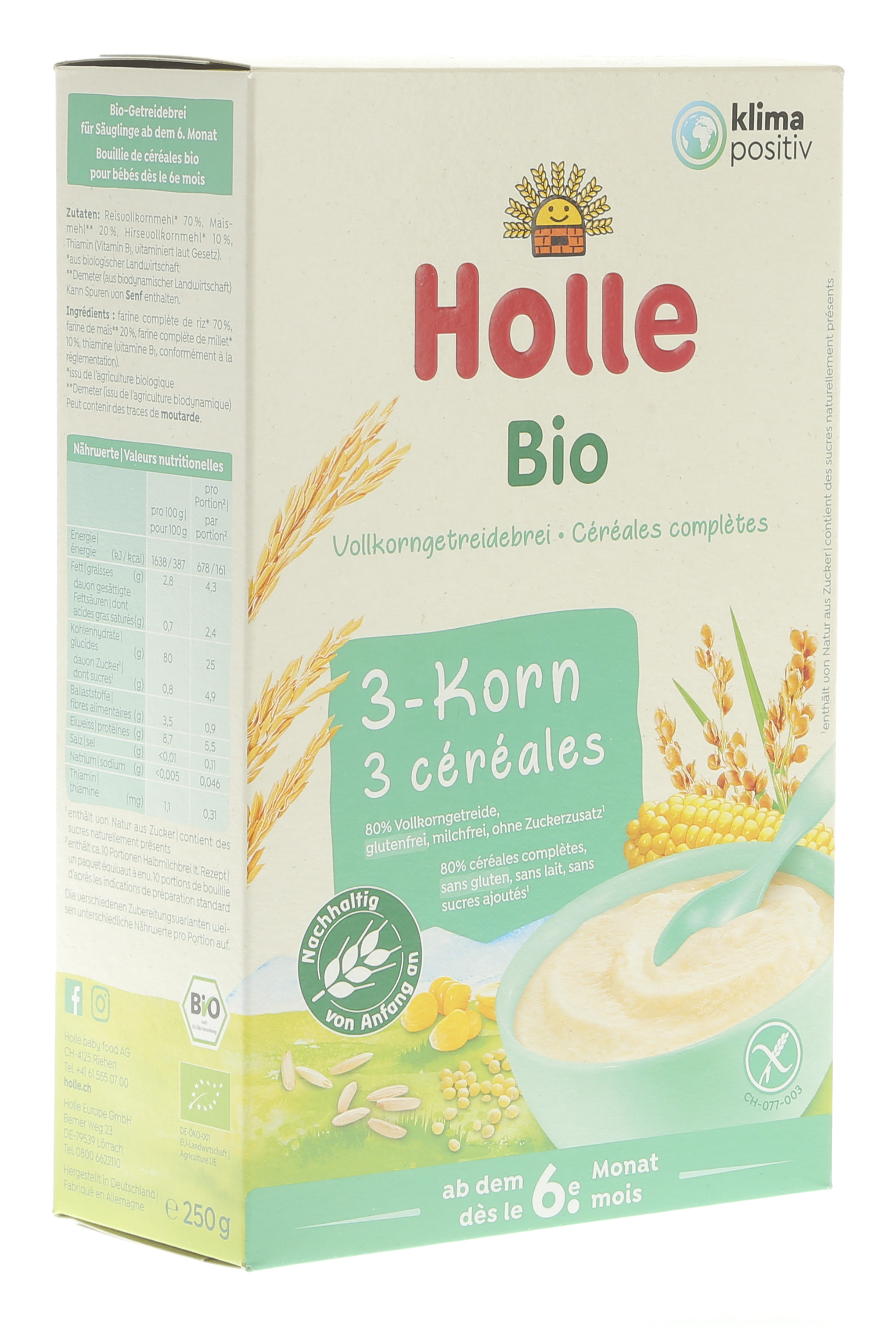 HOLLE Bouillie aux 3 Céréales - Dès 6 mois